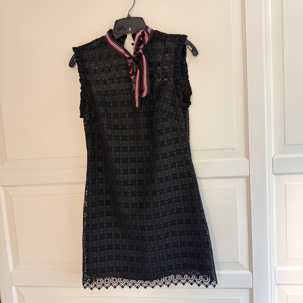 Sandro Black Fidele Tie-Neck Lace Mini Dress Size 2 - 41482 - Picture 11 of 12